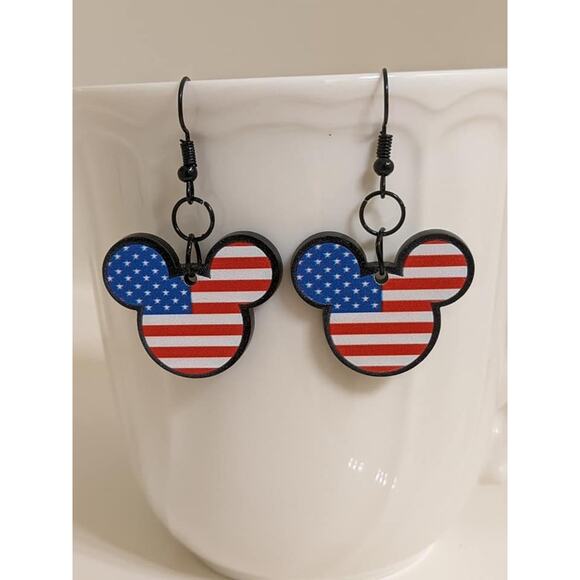 3/$20 mouse dangle earrings patriotic usa flag 4th july independence day - Picture 4 of 5